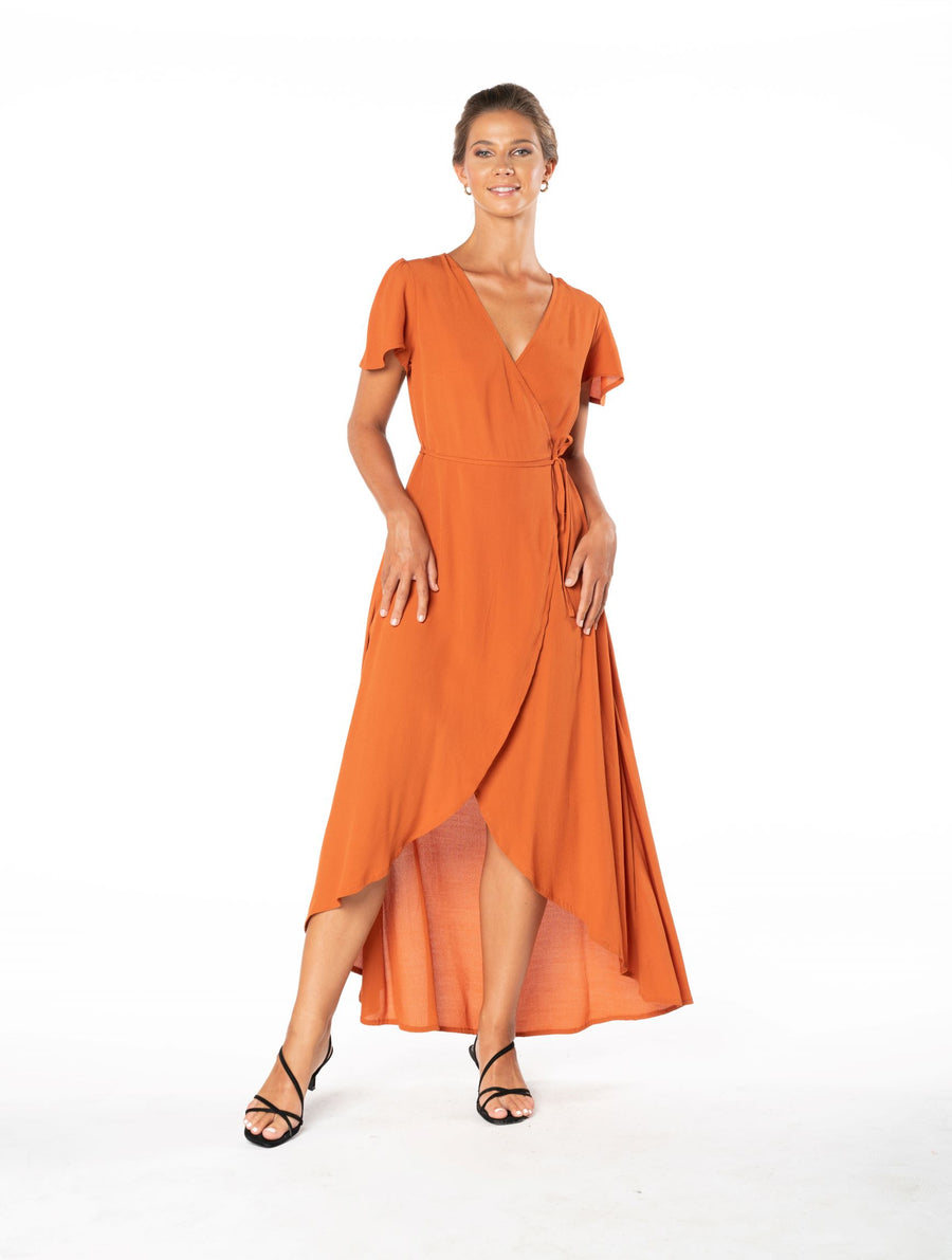 Sunset Wrap Dress - Burnt Orange – evolutionbridesmaids